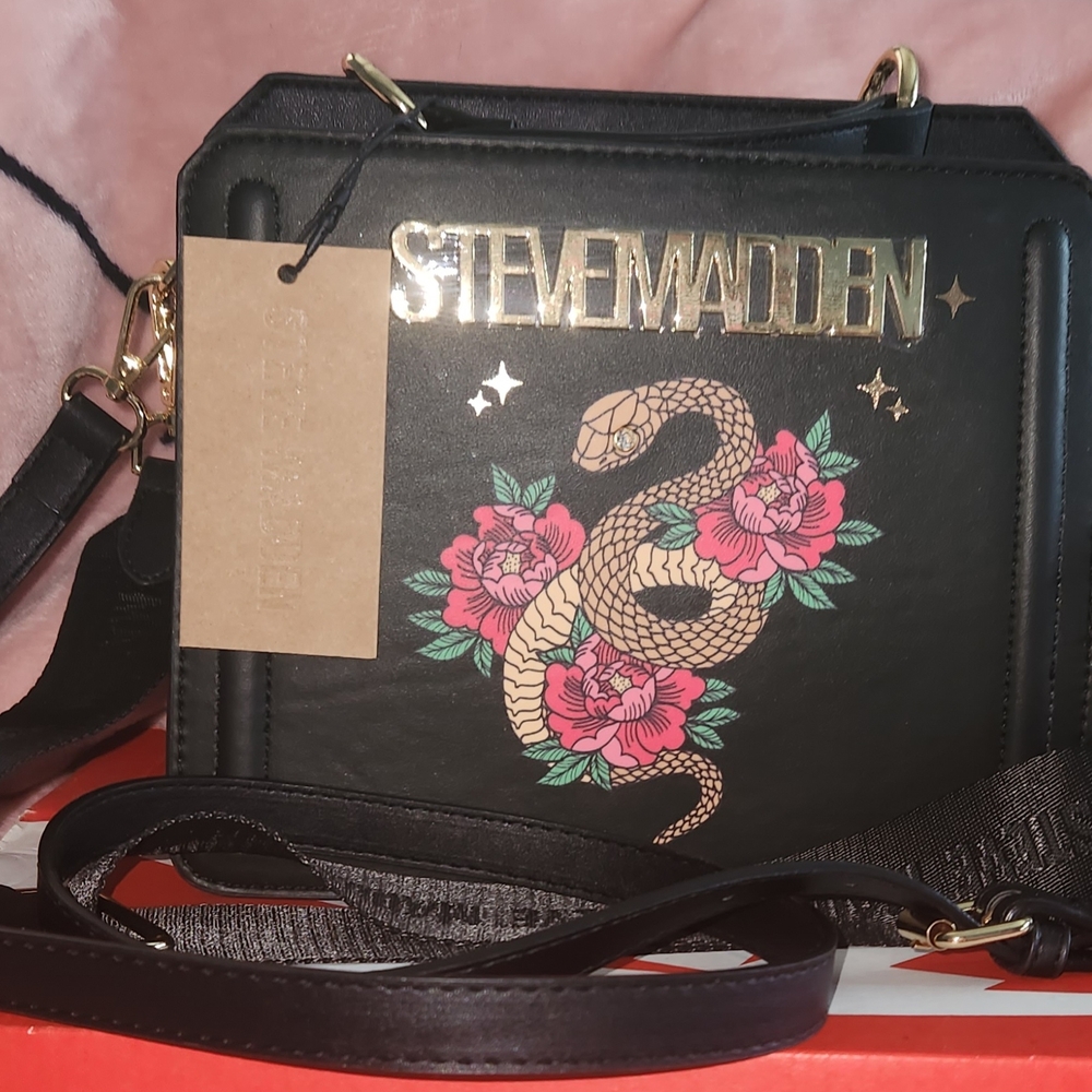 Steve Madden Black Snake Floral Crossbody Bag